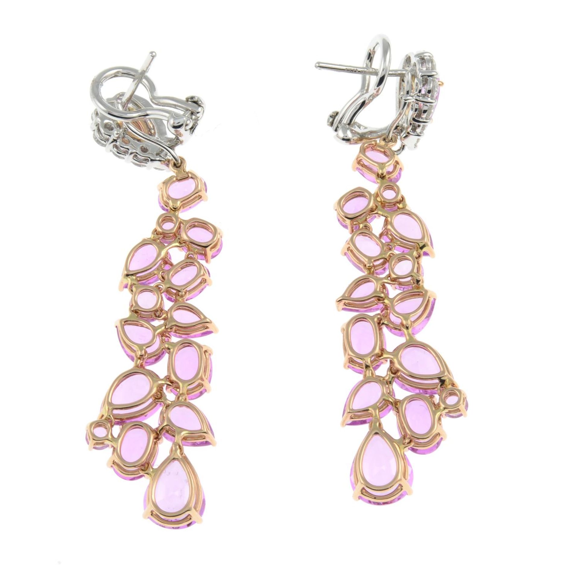 A pair of 18ct gold pink sapphire and diamond 'Beneath the Rose' earrings.Estimated total diamond - Image 2 of 2