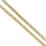 A longuard chain.Clasp stamped 15ct.Length 107cms.