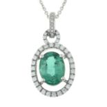 An emerald and brilliant-cut diamond pendant,