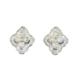 A pair of vari-cut diamond cluster earrings.Estimated total diamond weight 1ct.Length 1.8cms.