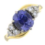 A sapphire and brilliant-cut diamond crossover ring.Sapphire calculated weight 1.84cts,