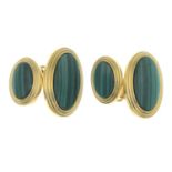 A pair of 18ct gold malachite oval-shape cufflinks,