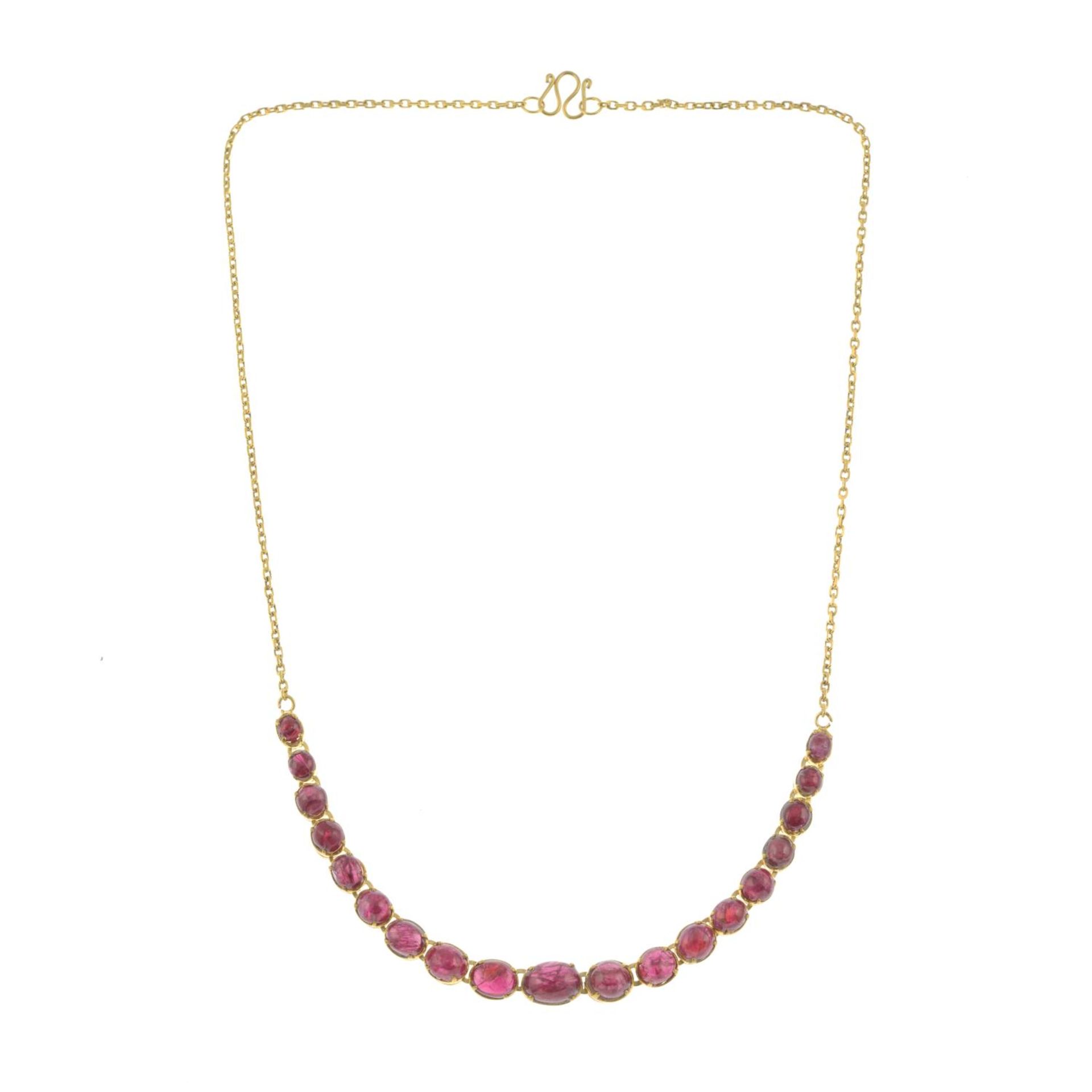 A graduated ruby cabochon necklace.Length 43.5cms. - Image 2 of 3