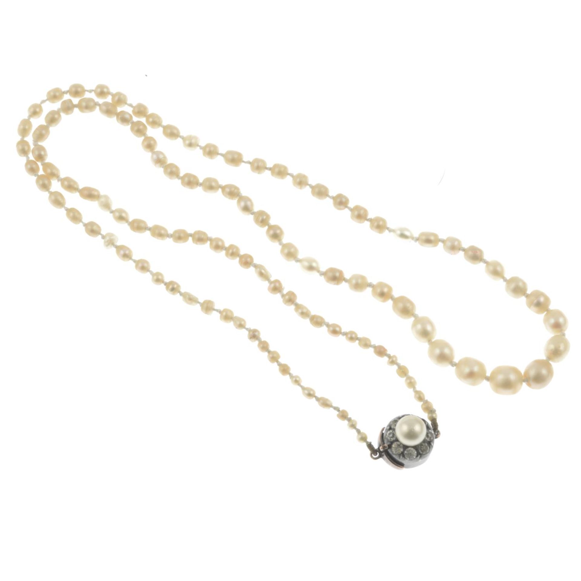 A graduated natural saltwater and freshwater pearl necklace, - Image 2 of 3