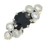 An 18ct gold sapphire and brilliant-cut diamond dress ring.Estimated total diamond weight 0.60ct,