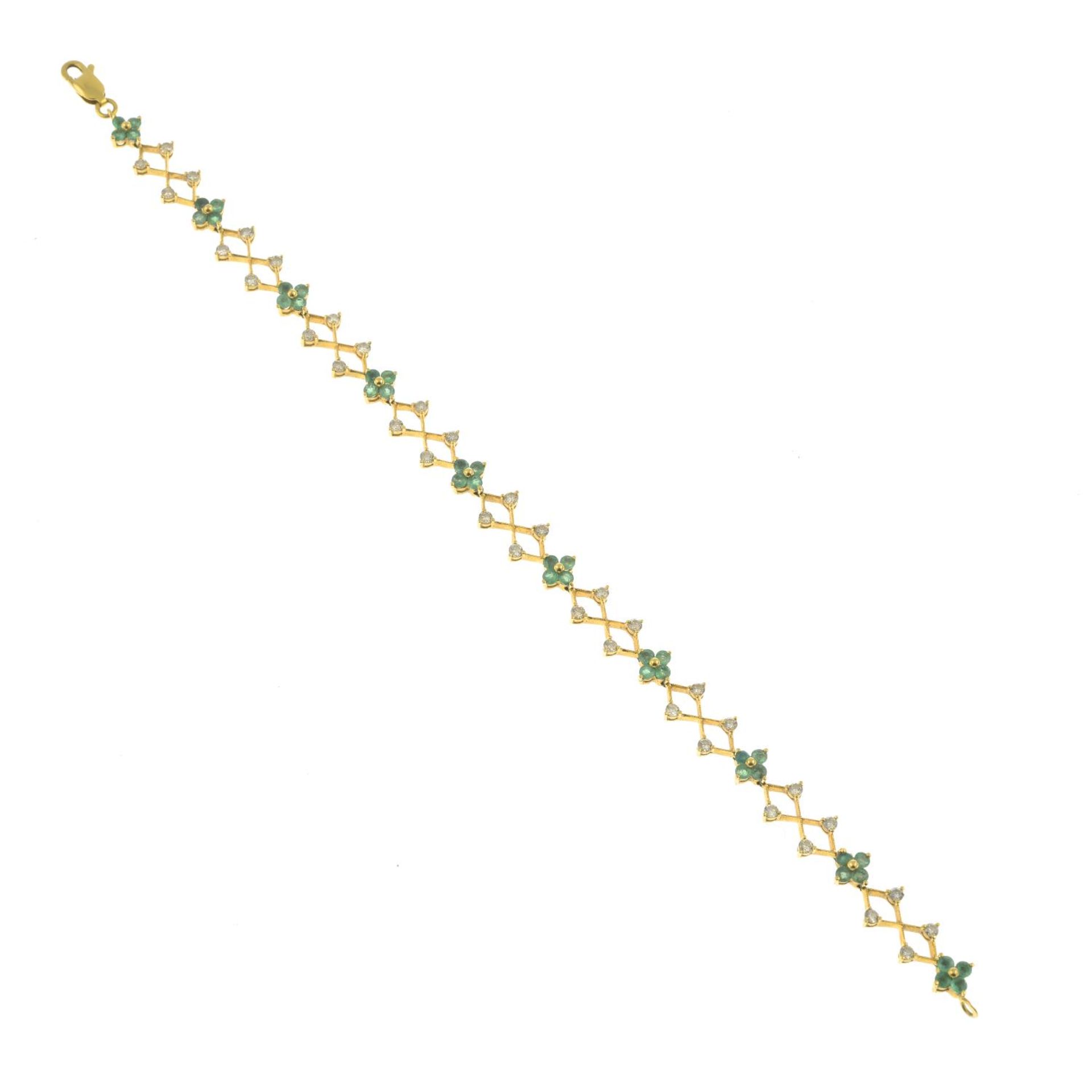 An emerald and brilliant-cut diamond bracelet.Estimated total diamond weight 0.70ct.Stamped 750. - Image 2 of 3