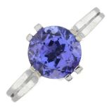 A tanzanite single-stone ring.Tanzanite calculated weight 2.03cts,