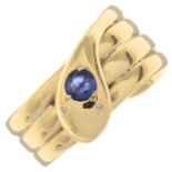 An early 20th century 18ct gold snake ring,