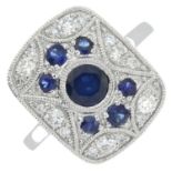 An 18ct gold sapphire and brilliant-cut diamond dress ring.Total diamond weight 0.35ct,