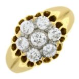 An old-cut diamond cluster ring.Estimated total diamond weight 1.10cts,