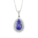 An 18ct gold tanzanite and brilliant-cut diamond cluster double pendant,