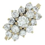 An 18ct gold brilliant-cut diamond cluster ring.Estimated total diamond weight 1.60cts,