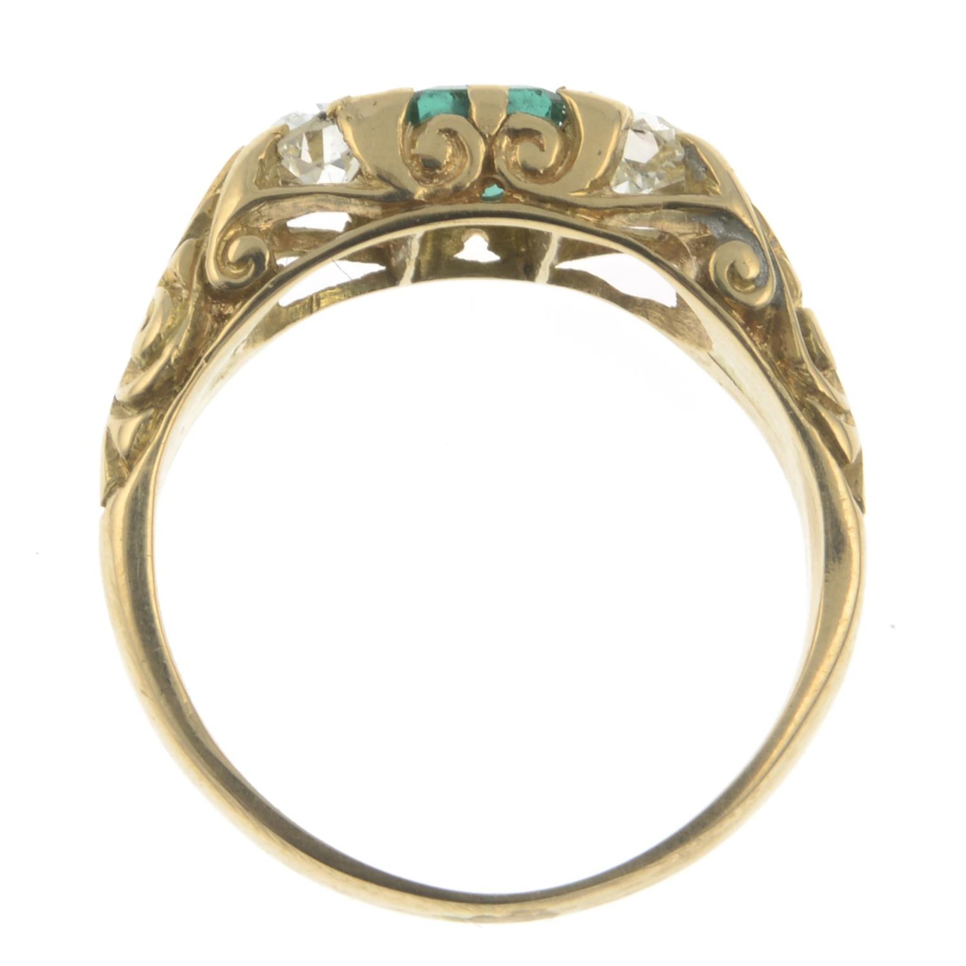 An old-cut diamond and emerald three-stone ring, - Image 4 of 4