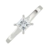 A platinum square-shape diamond single-stone ring.Estimated diamond weight 0.50ct,