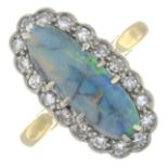 An early 20th century 18ct gold and platinum opal cabochon and single-cut diamond cluster ring.