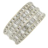 A brilliant, baguette-cut and square-shape diamond band ring.Estimated total diamond weight