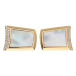 A pair of mother-of-pearl and brilliant-cut diamond cufflinks.Total diamond weight 0.38ct,