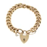A curb-link bracelet, with heart-shape padlock clasp.Stamped 15.Length 18cms.