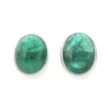 A pair of 18ct gold emerald cabochon stud earrings.Hallmarks for London, 2007.Length 1.2cms.