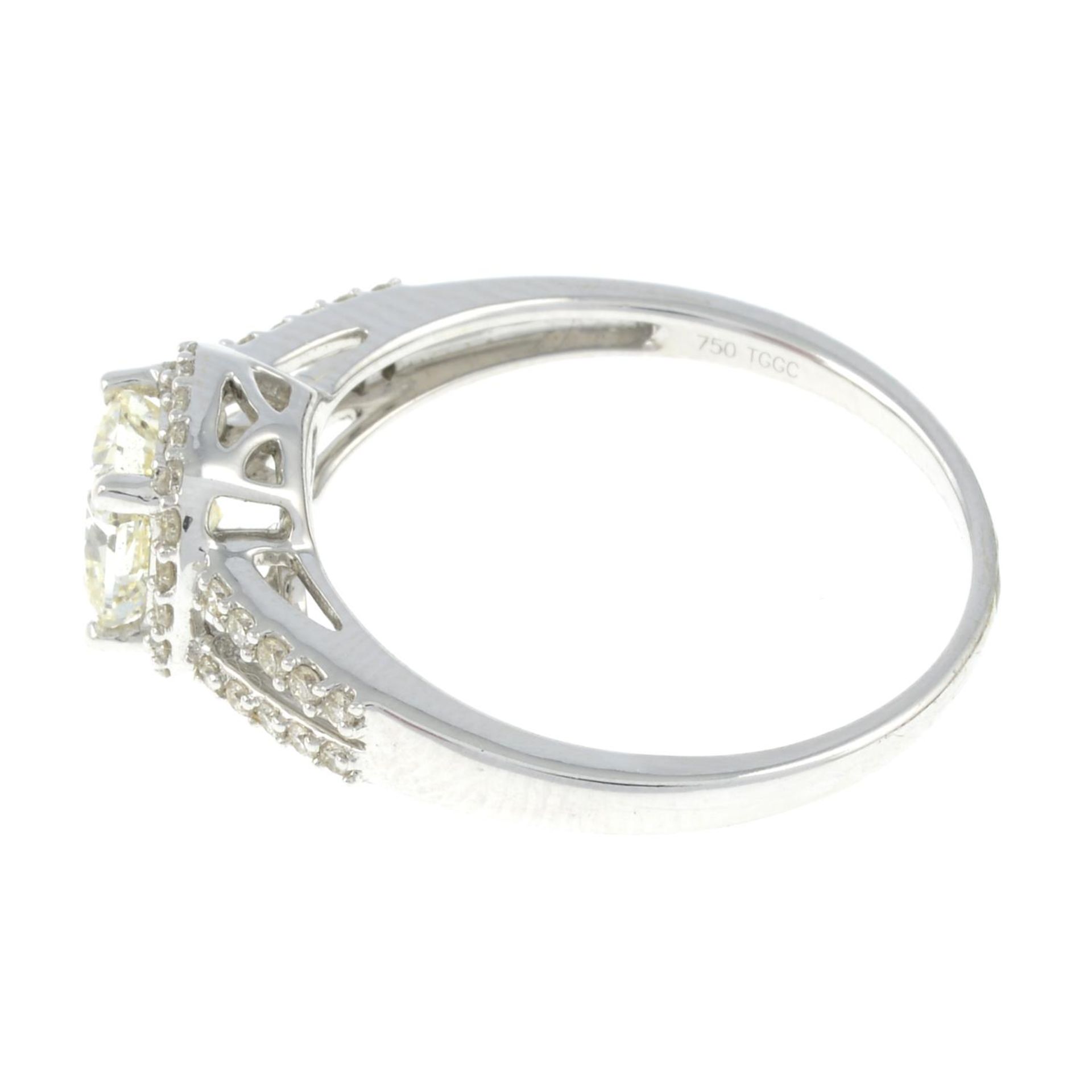 An 18ct gold square-shape diamond ring, within a brilliant-cut diamond surround and sides. - Image 2 of 3