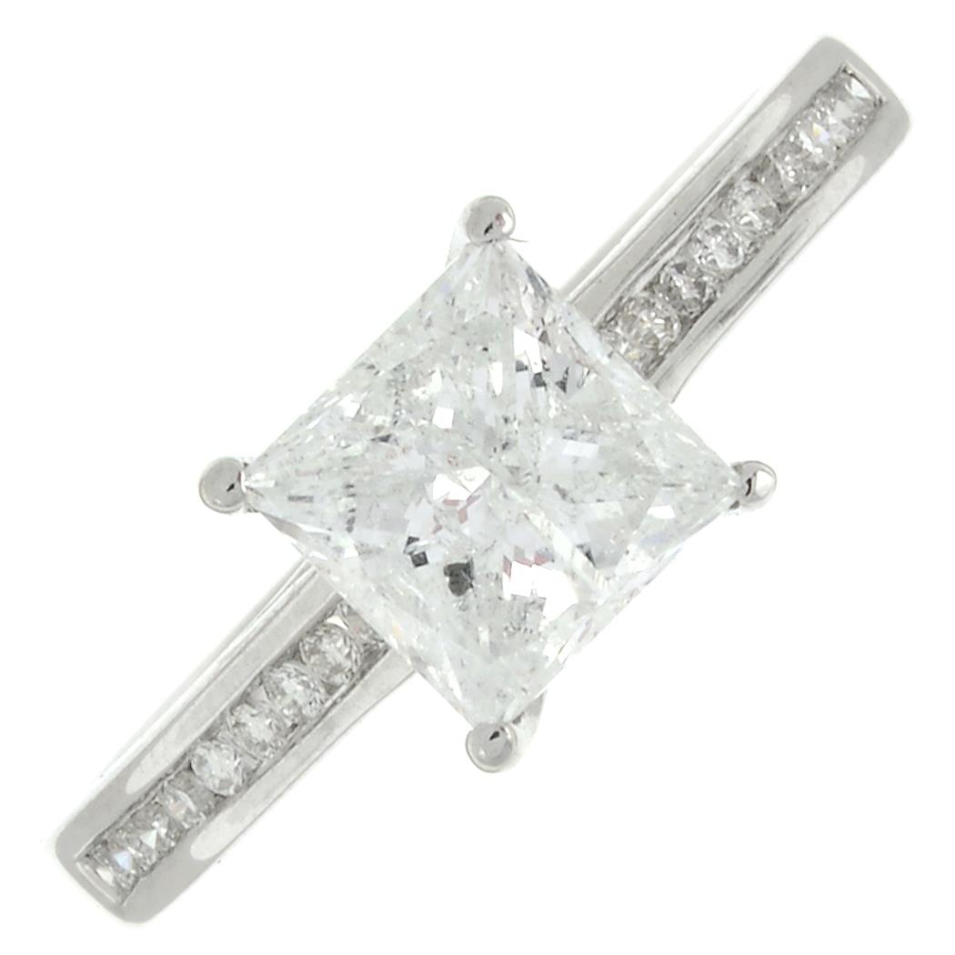 A square-shape diamond single-stone ring.Total diamond weight 1.47cts,