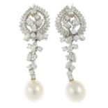 A pair of vari-cut diamond earrings, with detachable cultured pearl drops.