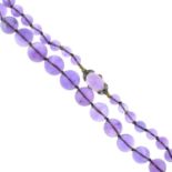 A graduated amethyst bead necklace,