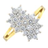 A brilliant-cut diamond double cluster ring.