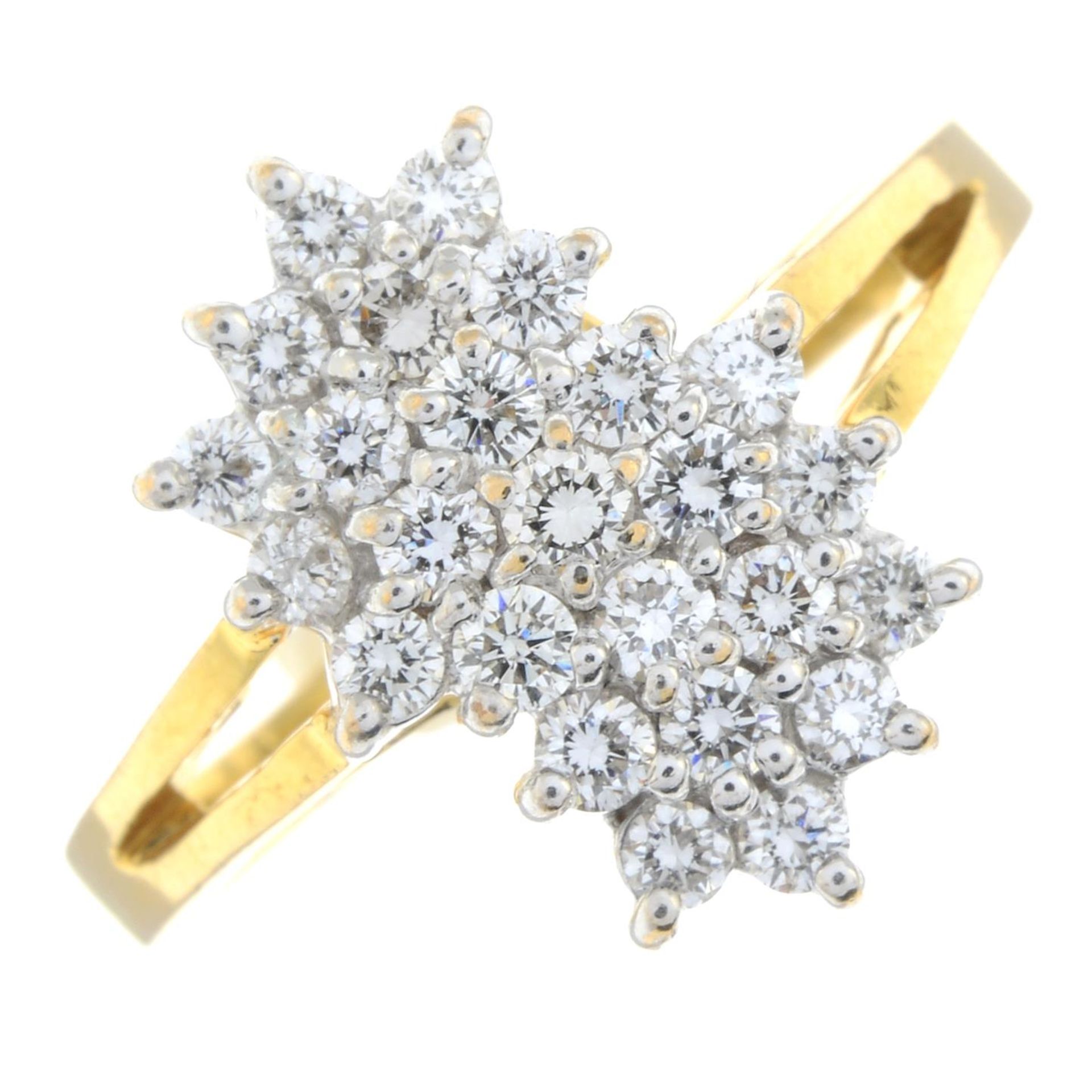 A brilliant-cut diamond double cluster ring.