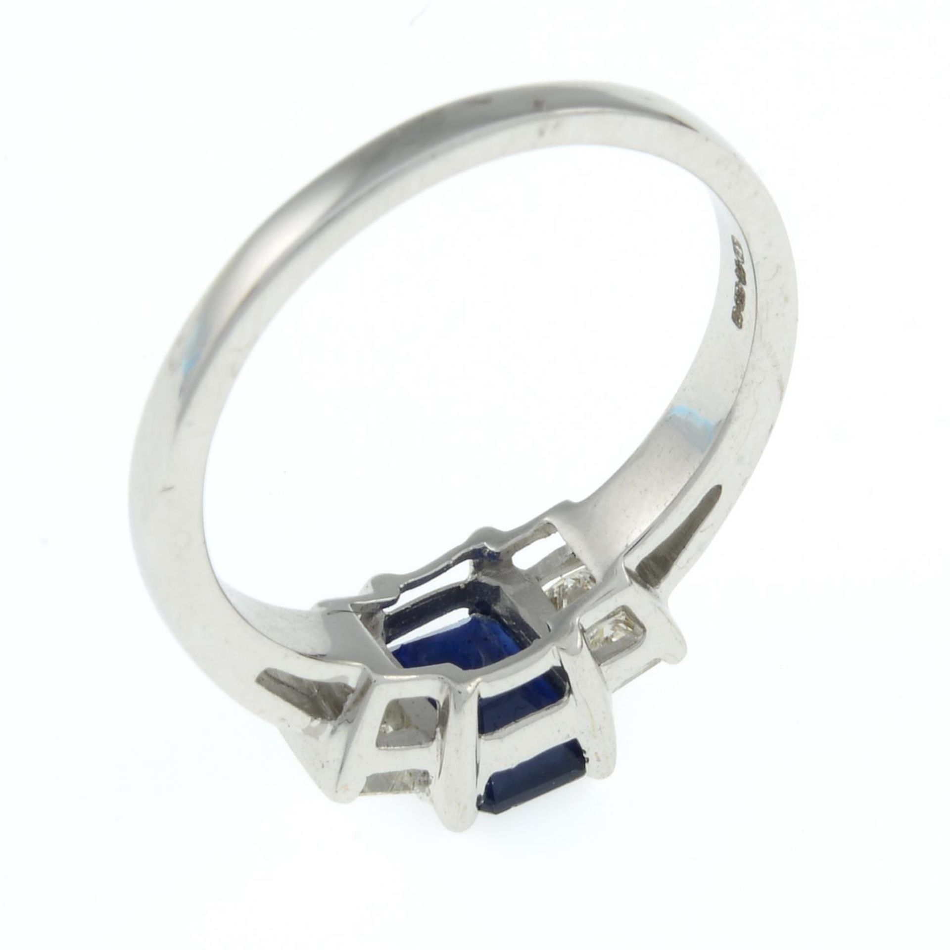 An 18ct gold sapphire and square-shape diamond dress ring.Total diamond weight 0.26ct, - Image 3 of 3