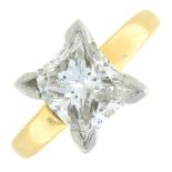A square-shape diamond single-stone ring.Diamond weight 2.01cts,