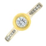 An 18ct bi-colour gold brilliant-cut diamond single-stone ring,