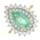 An 18ct gold emerald and brilliant-cut diamond pear-shape cluster ring.Emerald calculated weight