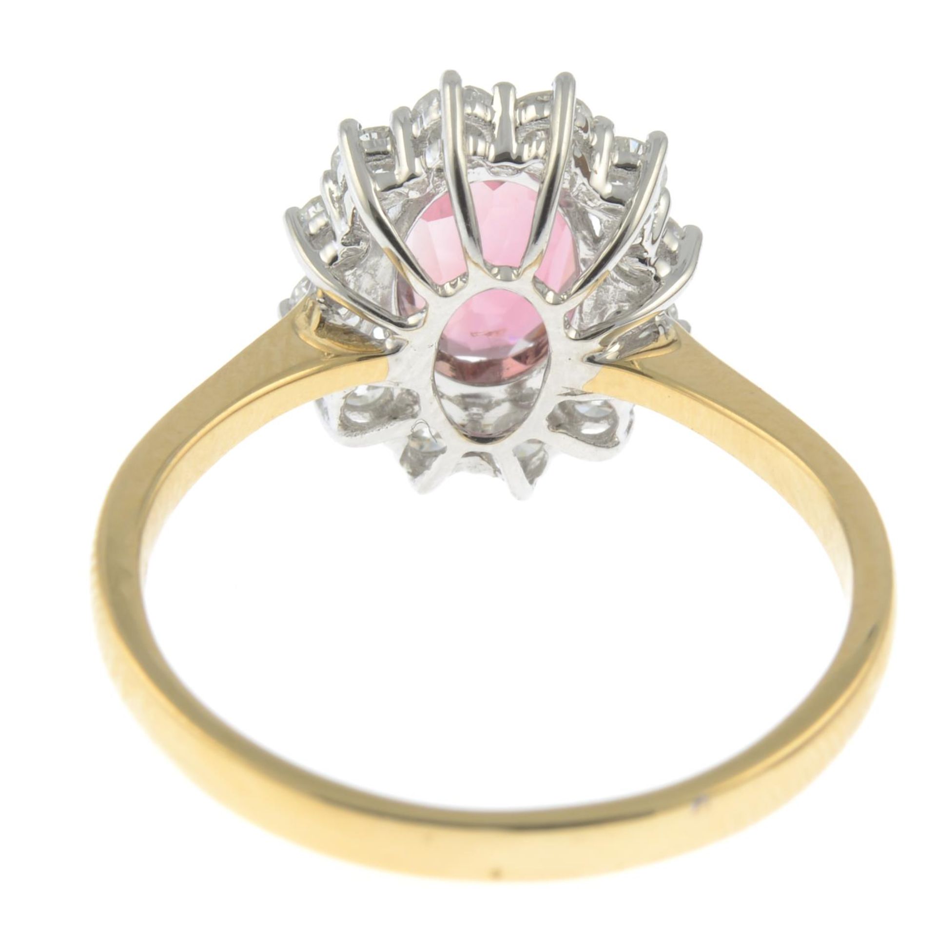 An 18ct gold pink tourmaline and brilliant-cut diamond cluster ring.Pink tourmaline 1.31cts.Diamond - Image 3 of 4