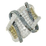 A 14ct gold vari-cut diamond, colour-treated 'yellow', 'blue' diamond dress ring.