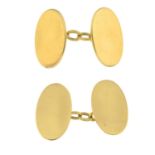 A pair of early 20th century 18ct gold oval-shape cuffinks.Hallmarks for Birmingham,