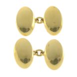 A pair of 18ct gold oval-shape cufflinks.Hallmarks for Sheffield, 2001.