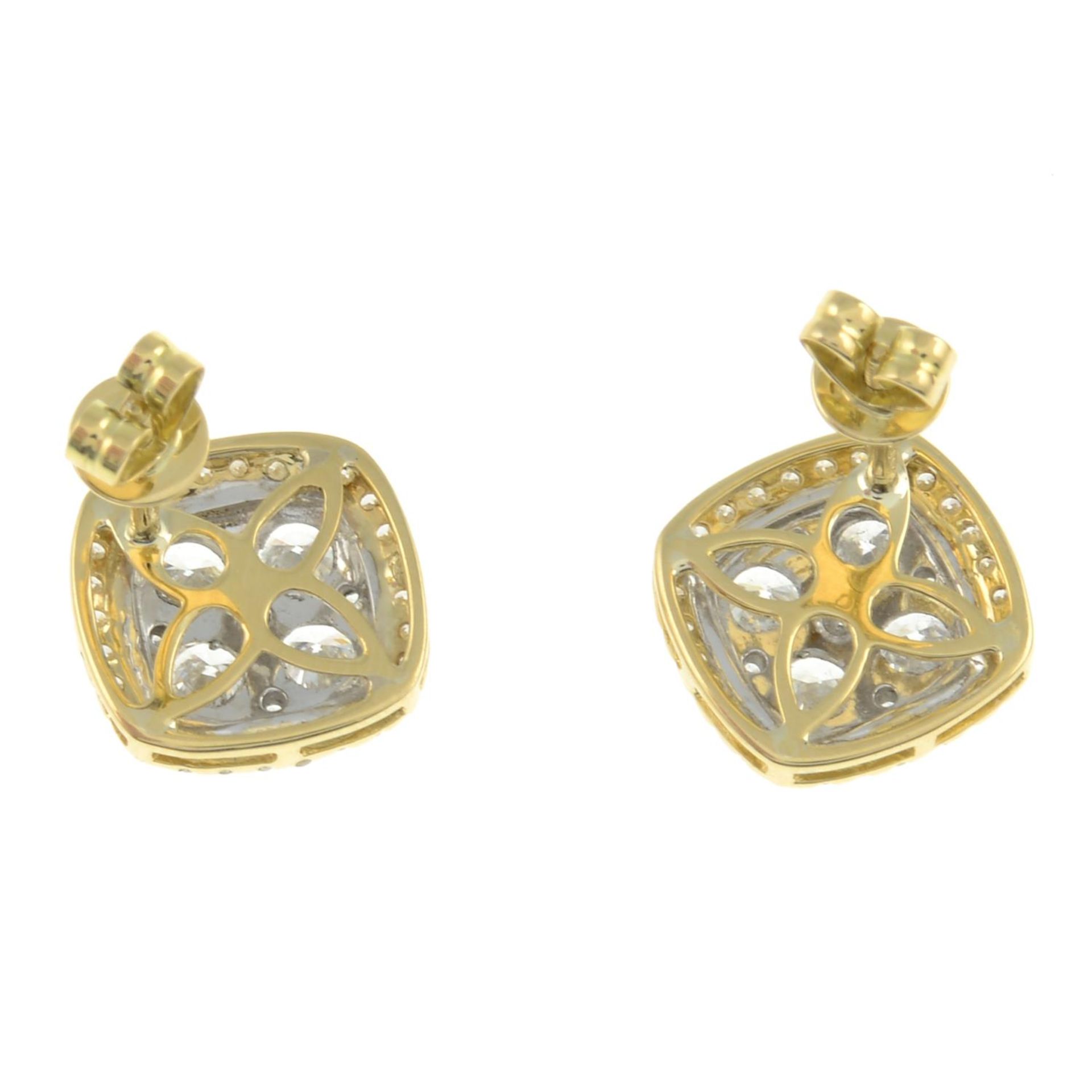 A pair of 18ct gold brilliant-cut diamond square-shape cluster earrings.Total diamond weight - Image 2 of 2
