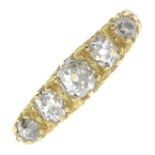 An 18ct gold old-cut diamond five-stone ring.Estimated total diamond weight 0.85ct,