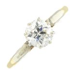 A mid 20th century 18ct gold and platinum old-cut diamond single-stone ring.