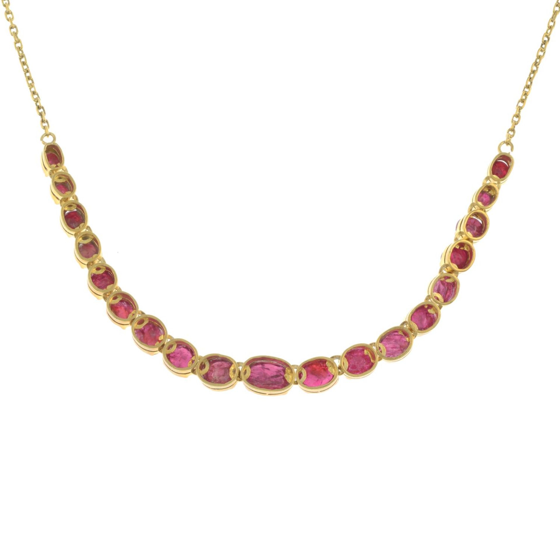 A graduated ruby cabochon necklace.Length 43.5cms. - Image 3 of 3