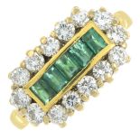 An 18ct gold brilliant-cut diamond and emerald dress ring.Estimated total diamond weight