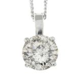 A platinum brilliant-cut diamond single-stone pendant,