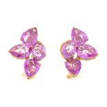 A pair of 18ct gold pink sapphire 'Beneath the Rose' earrings.Largest pink sapphire calculated