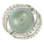 A cultured pearl and brilliant-cut diamond dress ring.One diamond deficient.Estimated total diamond