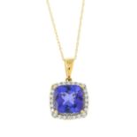 An 18ct gold tanzanite and brilliant-cut diamond pendant,
