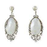 A pair of late 19th century gold and silver mabe pearl and vari-cut diamond drop earrings.With