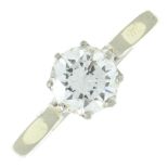 A brilliant-cut diamond single-stone ring.Estimated diamond weight 0.85ct, I-J colour, VS clarity.