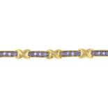 A 14ct gold tanzanite bracelet, with stylised 'x' spacers.