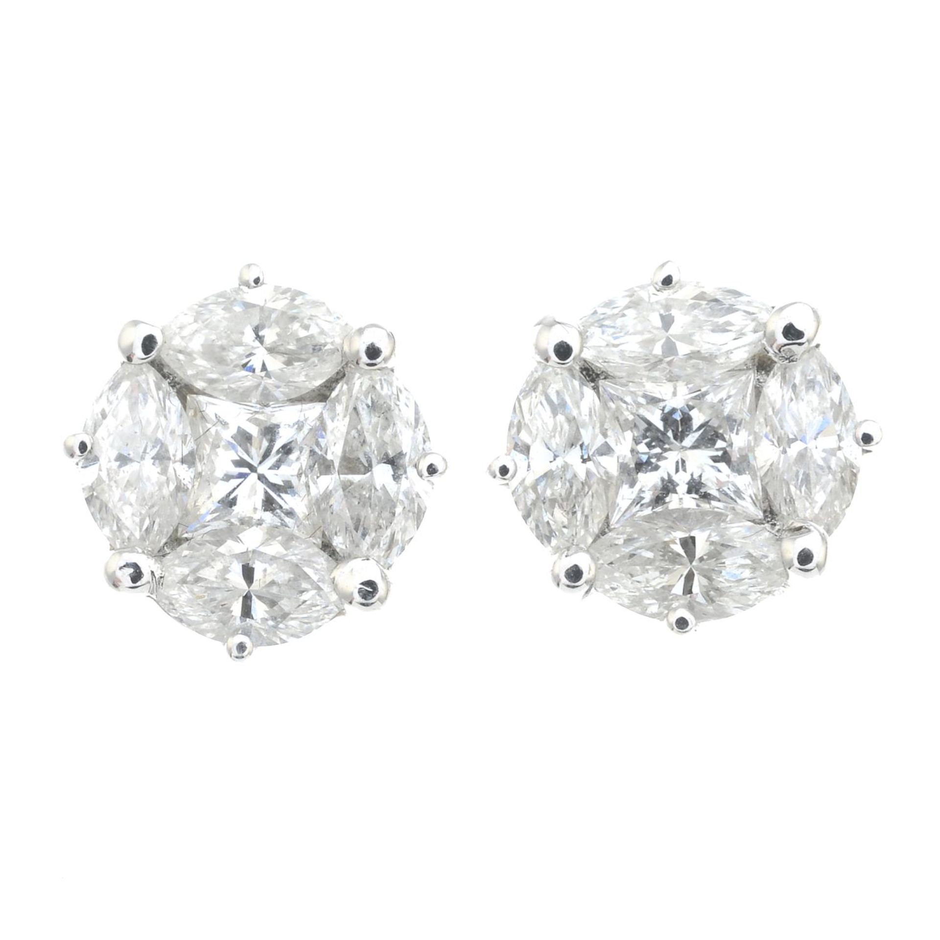 A pair of 18ct gold vari-cut diamond stud earrings.